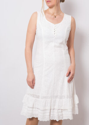 Vintage White Eyelet Dress Broderie Anglaise with Ruffle Hem