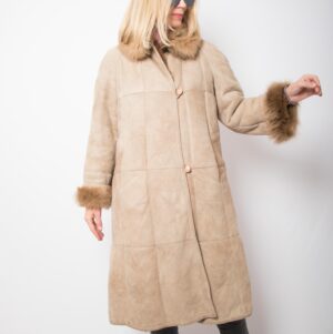 Vintage Taupe Suede Shearling Coat