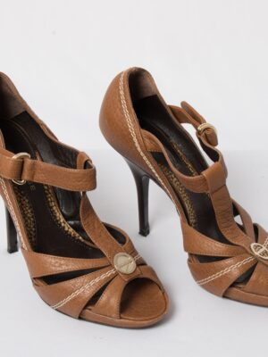 BORBONESE Peep Toe T Strap Heels