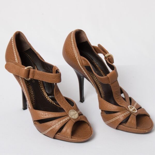 BORBONESE Peep Toe T Strap Heels