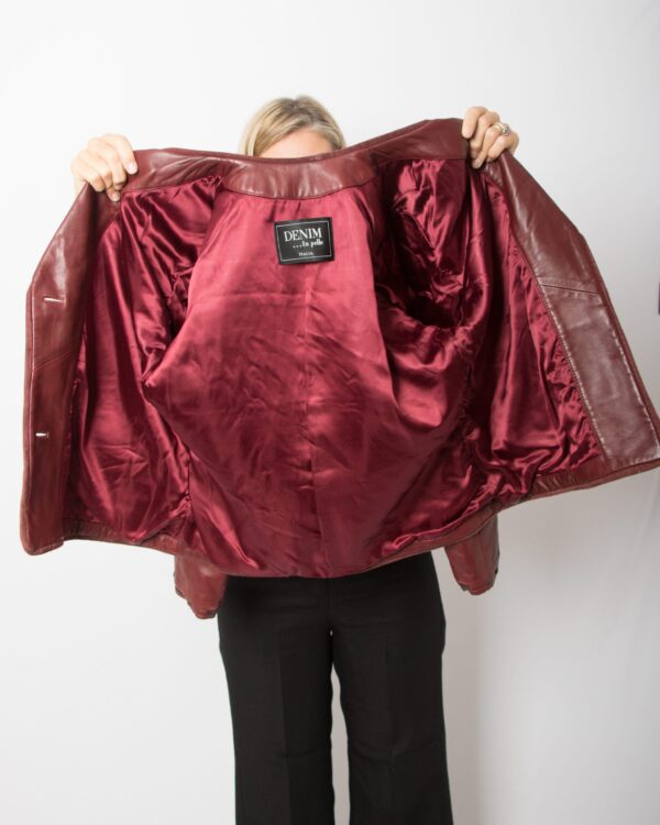 90s Burgundy Leather Jacket - Image 6