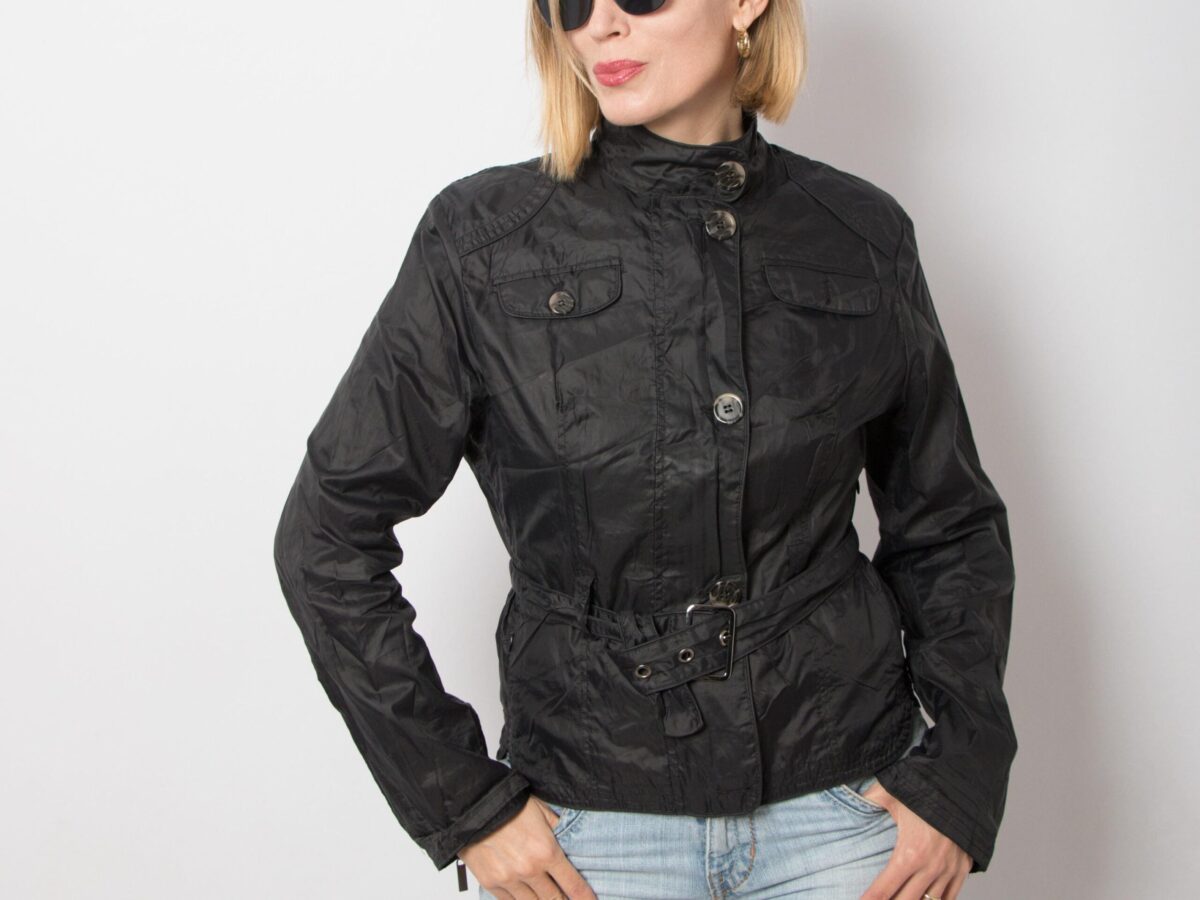 Vintage Black Nylon Belted Jacket Vintage Black Nylon Belted Jacket