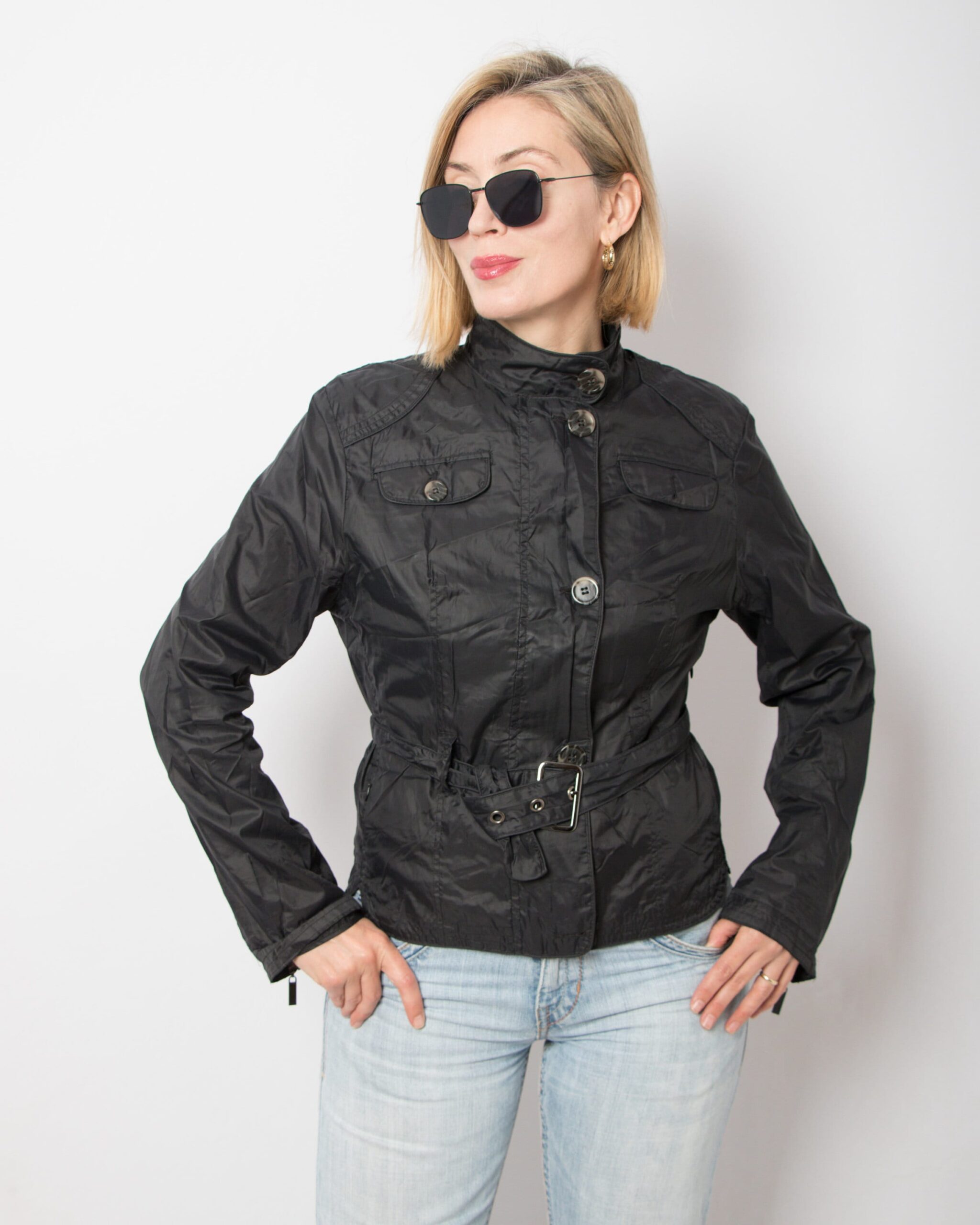 Vintage Black Nylon Belted Jacket Vintage Black Nylon Belted Jacket - Image 2