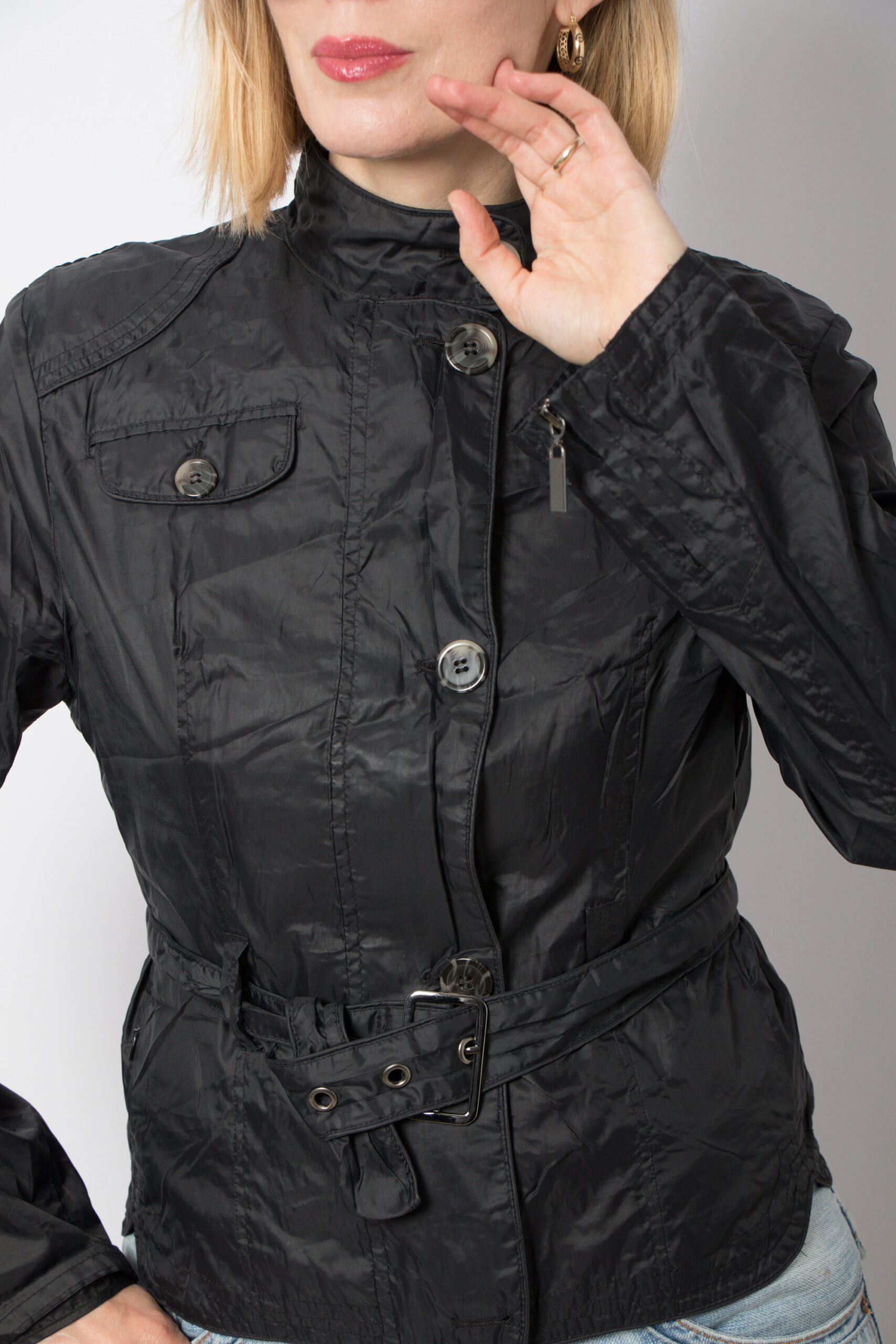 Vintage Black Nylon Belted Jacket Vintage Black Nylon Belted Jacket - Image 3