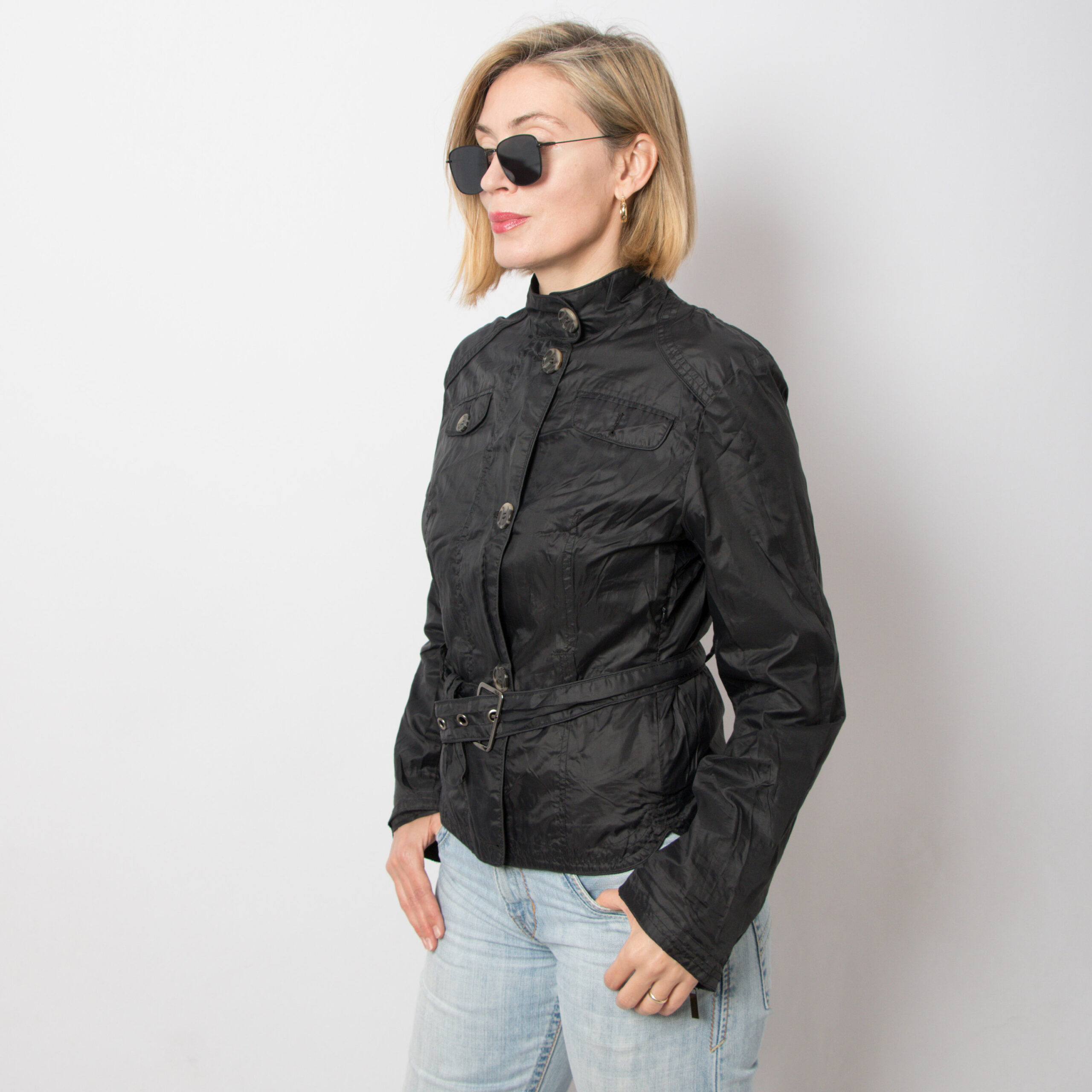 Vintage Black Nylon Belted Jacket Vintage Black Nylon Belted Jacket - Image 4