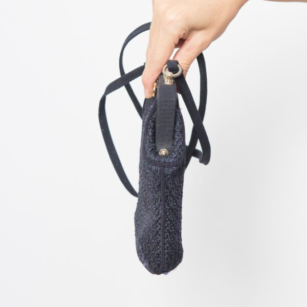 Vintage Navy Blue Woven Handbag - Image 2