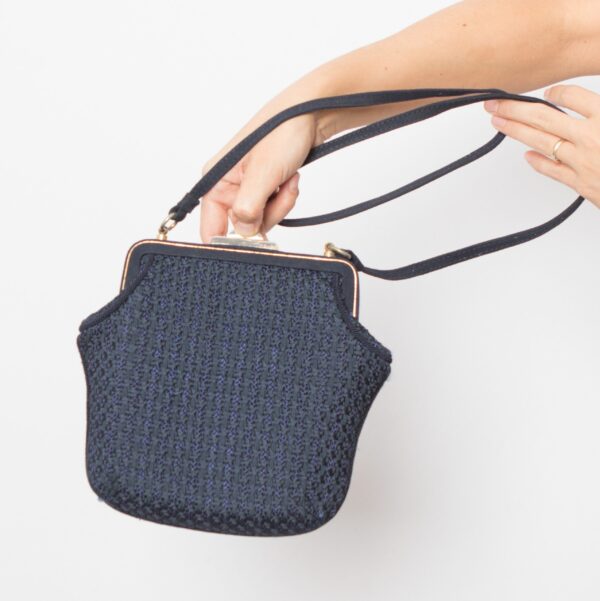 Vintage Navy Blue Woven Handbag - Image 3