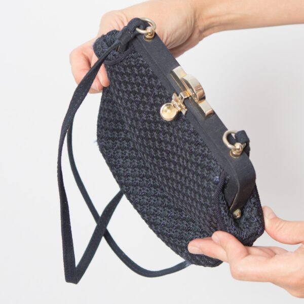 Vintage Navy Blue Woven Handbag - Image 5