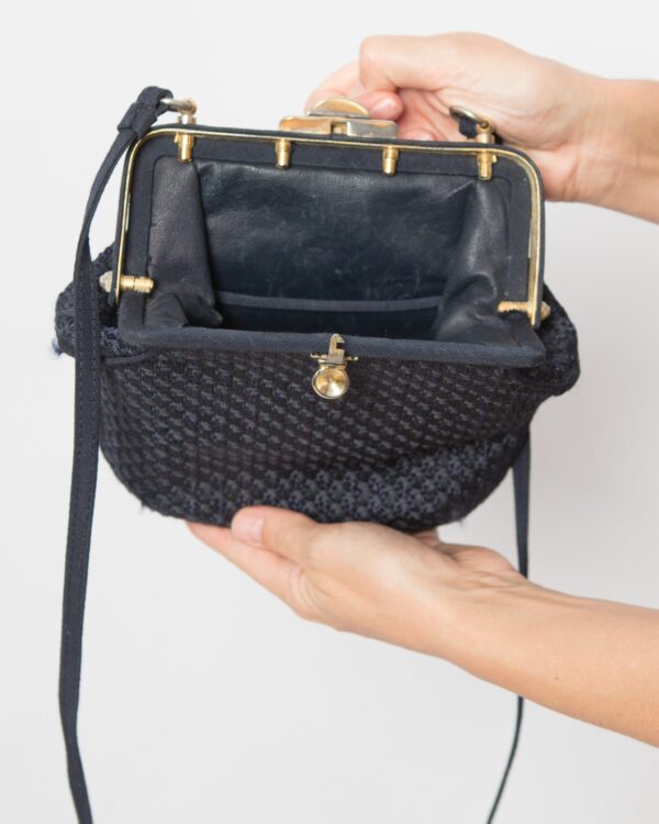 Vintage Navy Blue Woven Handbag - Image 6