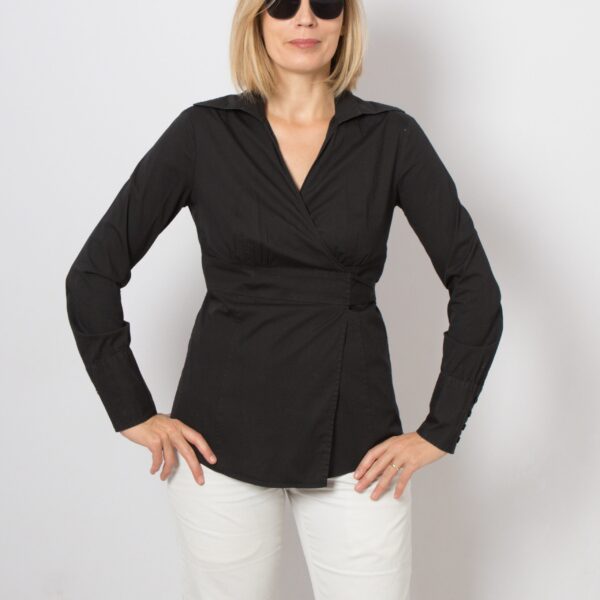 Vintage Black Wrap Blouse - Image 2