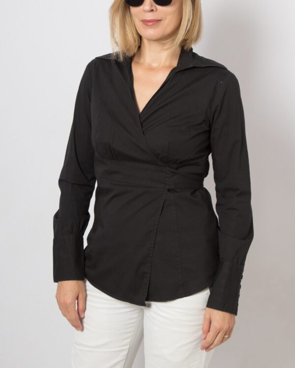 Vintage Black Wrap Blouse - Image 3
