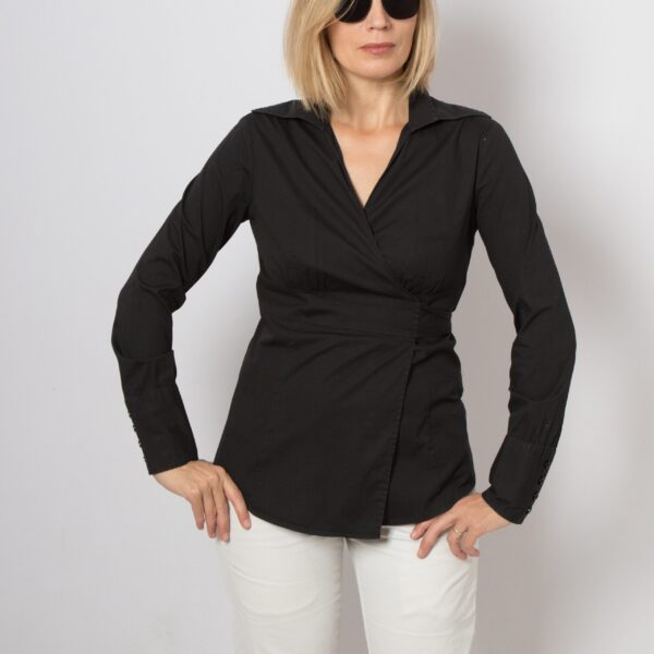 Vintage Black Wrap Blouse - Image 7