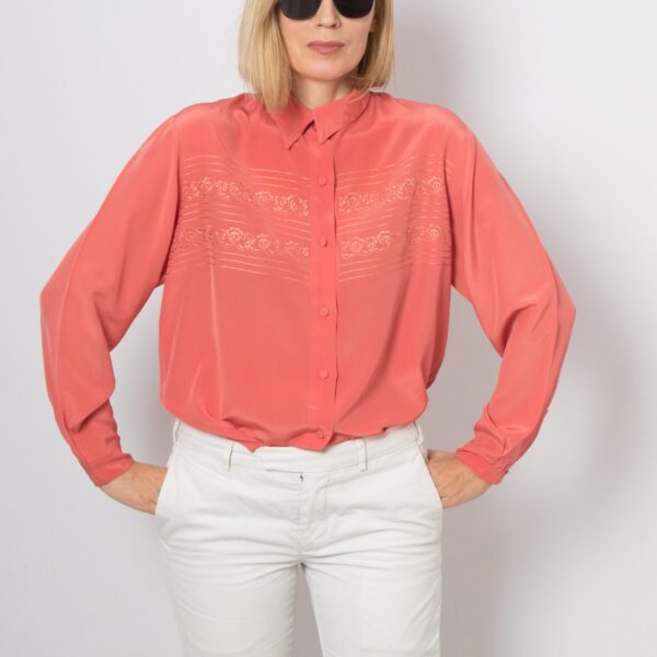 Vintage Embroidered Silk Blouse - Image 7
