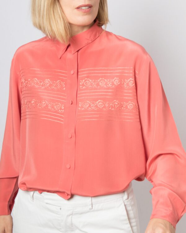 Vintage Embroidered Silk Blouse - Image 8