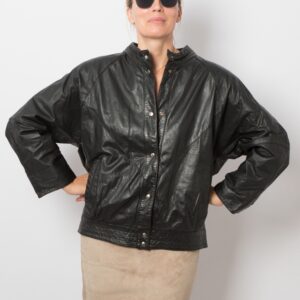 Vintage Black Leather Bomber Jacket
