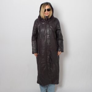 Vintage Purple Hooded Leather Coat