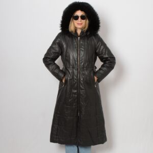 Vintage 100% Leather Coat with Hood