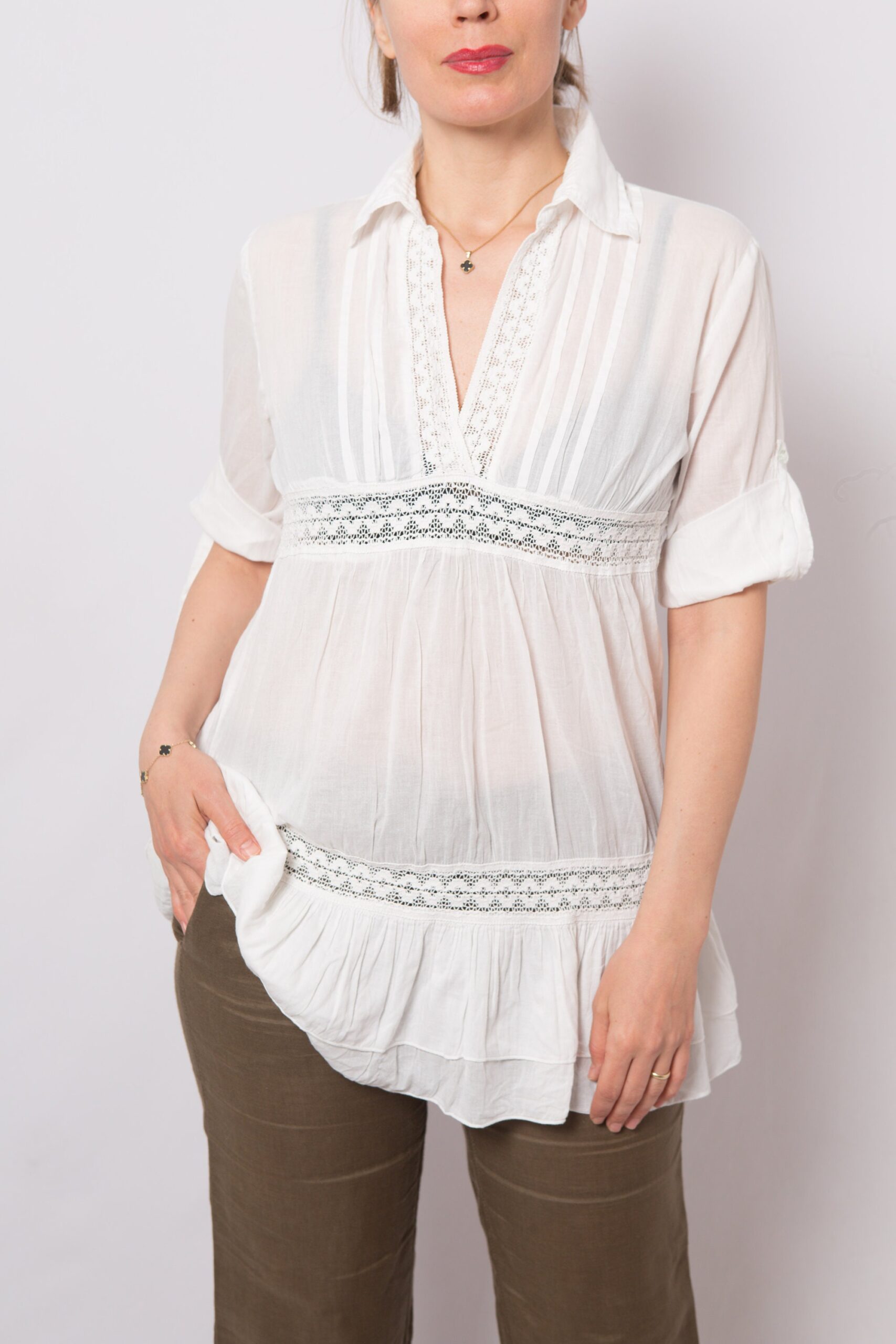 Batiste Cotton Empire Waist Blouse Batiste Cotton Empire Waist Blouse - Image 5