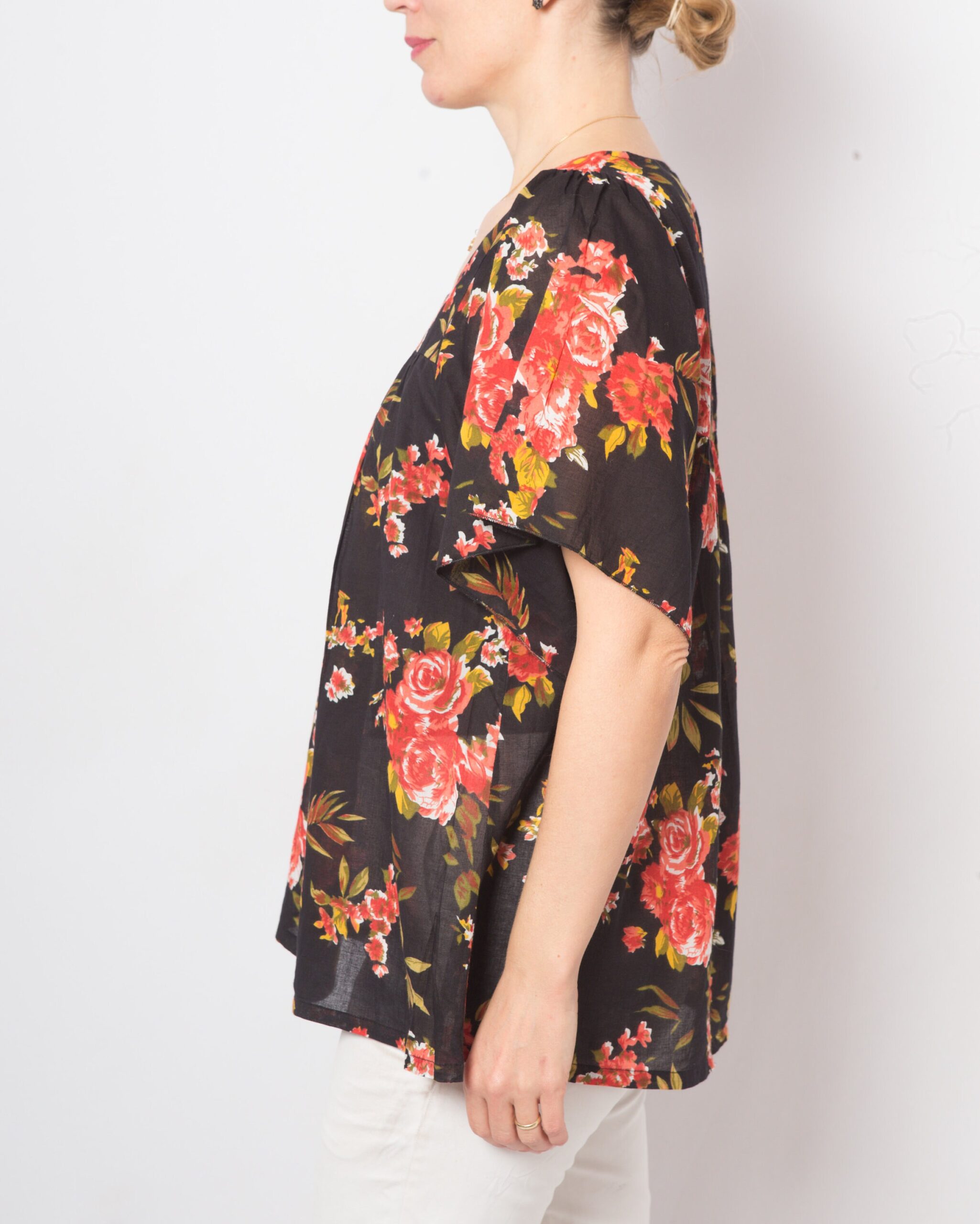 Black Floral Cotton Peasant Blouse Black Floral Cotton Peasant Blouse - Image 4