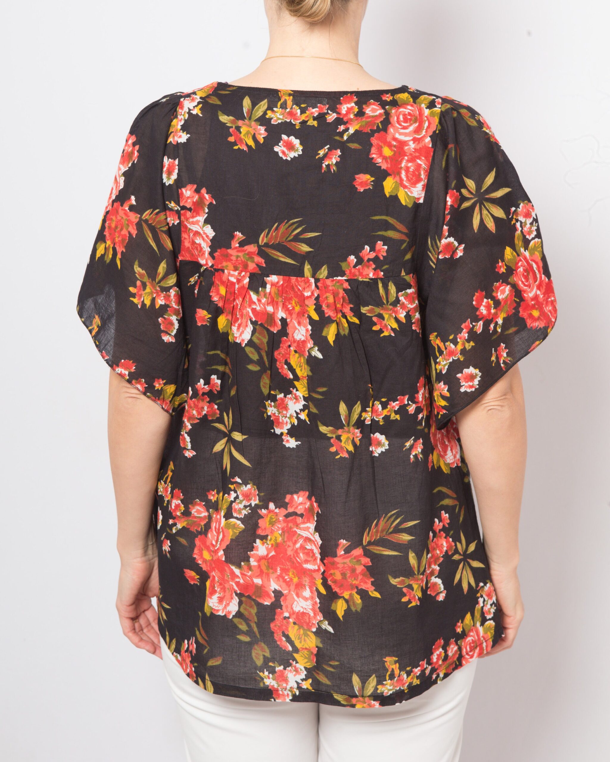 Black Floral Cotton Peasant Blouse Black Floral Cotton Peasant Blouse - Image 5