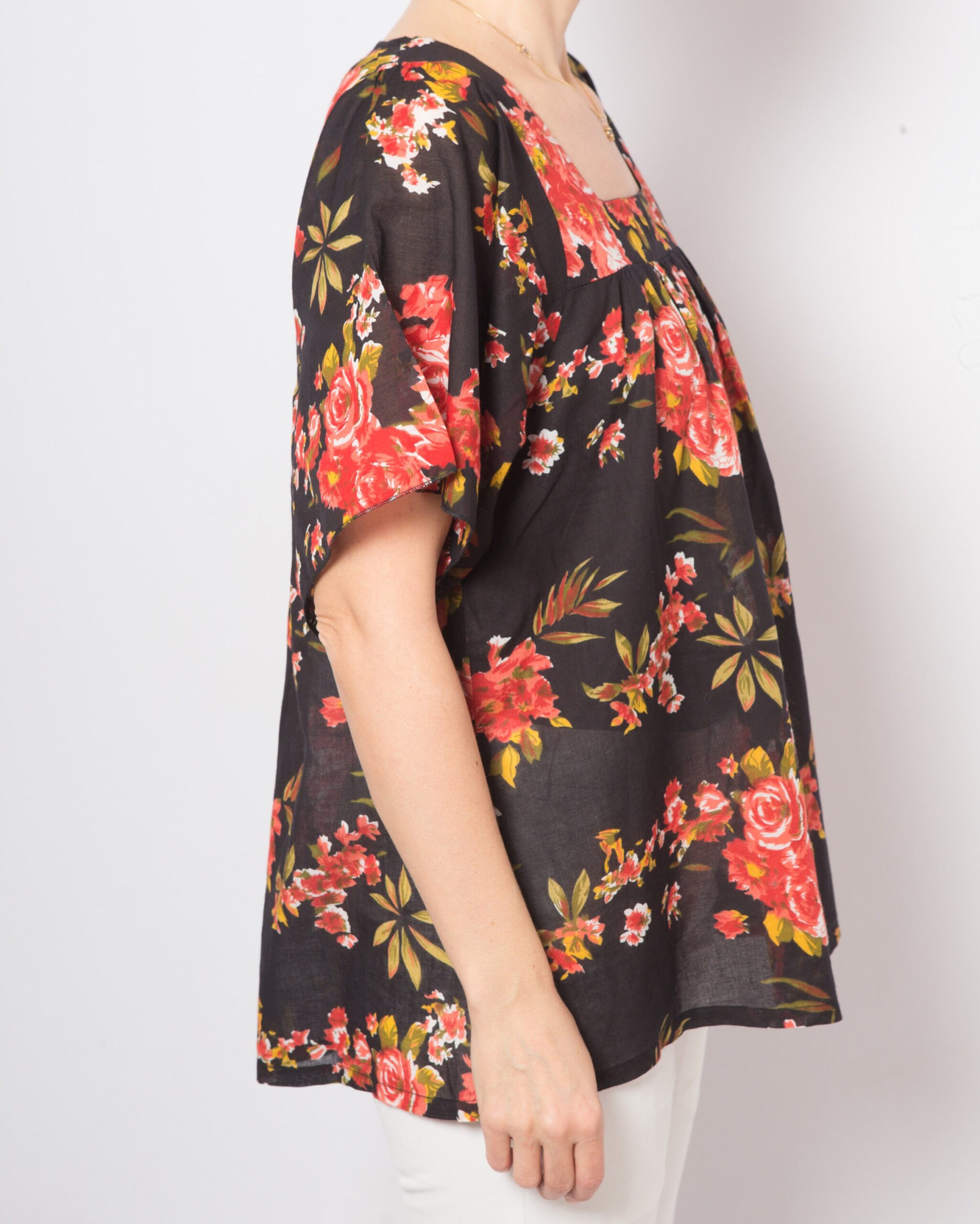 Black Floral Cotton Peasant Blouse Black Floral Cotton Peasant Blouse - Image 6