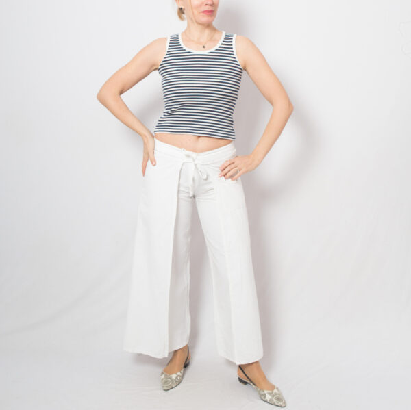 Vintage White Linen Wrap Pants