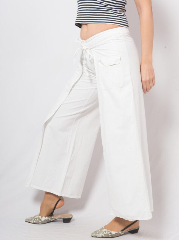 Vintage White Linen Wrap Pants - Image 3