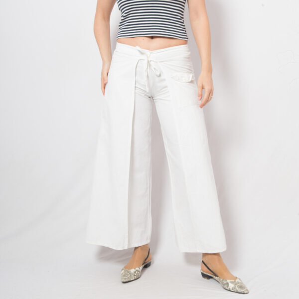 Vintage White Linen Wrap Pants - Image 4