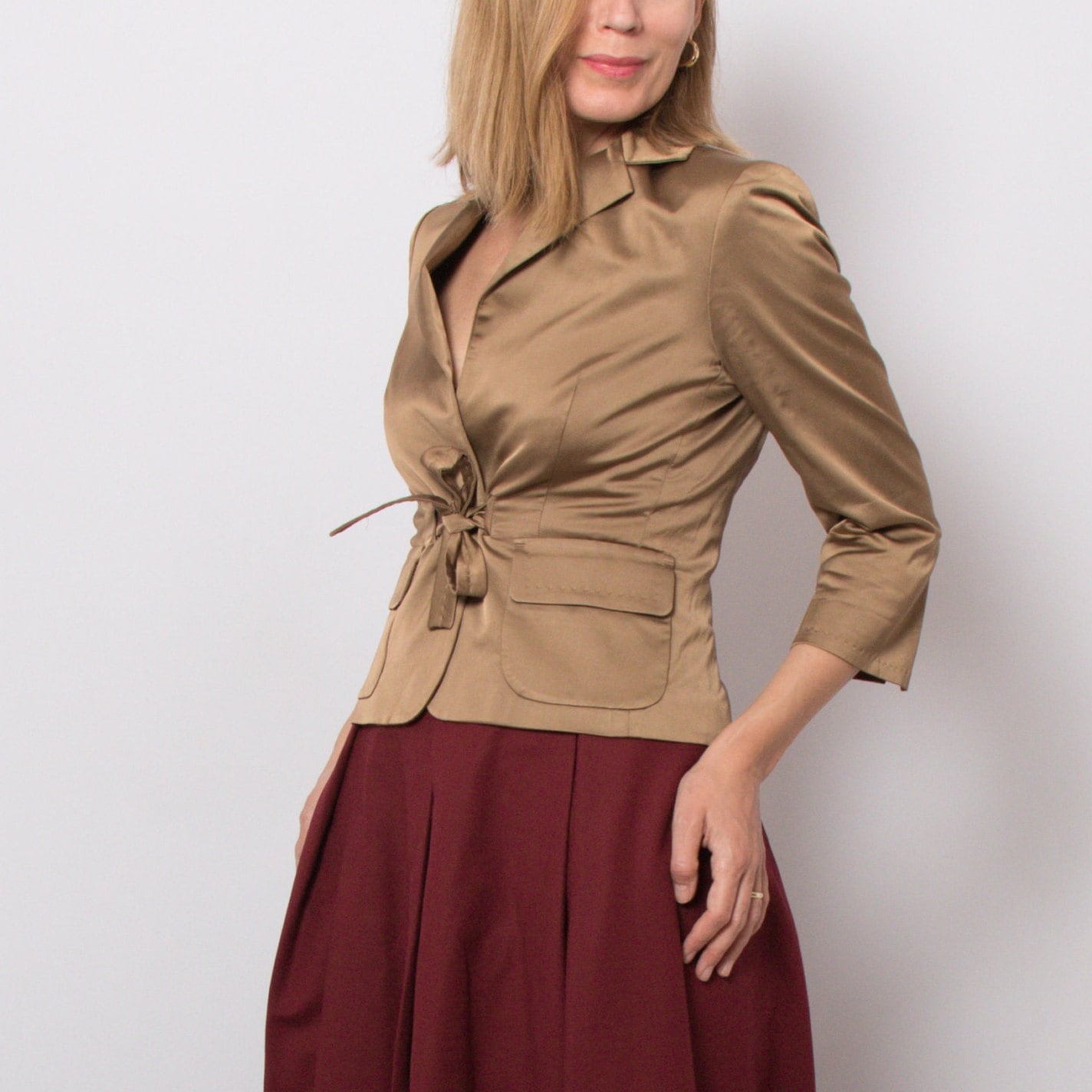 Vintage Marella Bronze Cotton blend Blazer with Tie Vintage Marella Bronze Cotton blend Blazer with Tie - Image 3