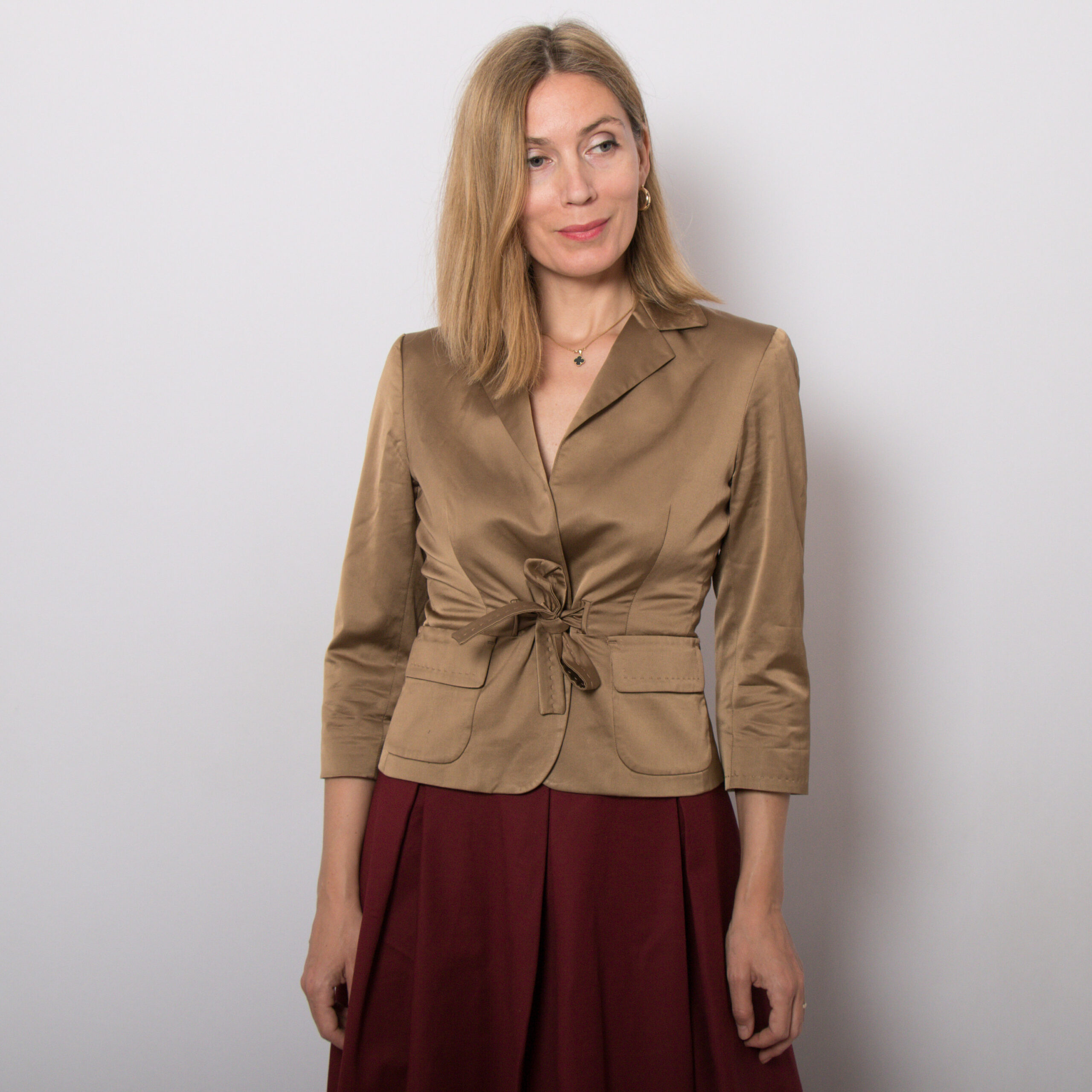 Vintage Marella Bronze Cotton blend Blazer with Tie Vintage Marella Bronze Cotton blend Blazer with Tie - Image 4