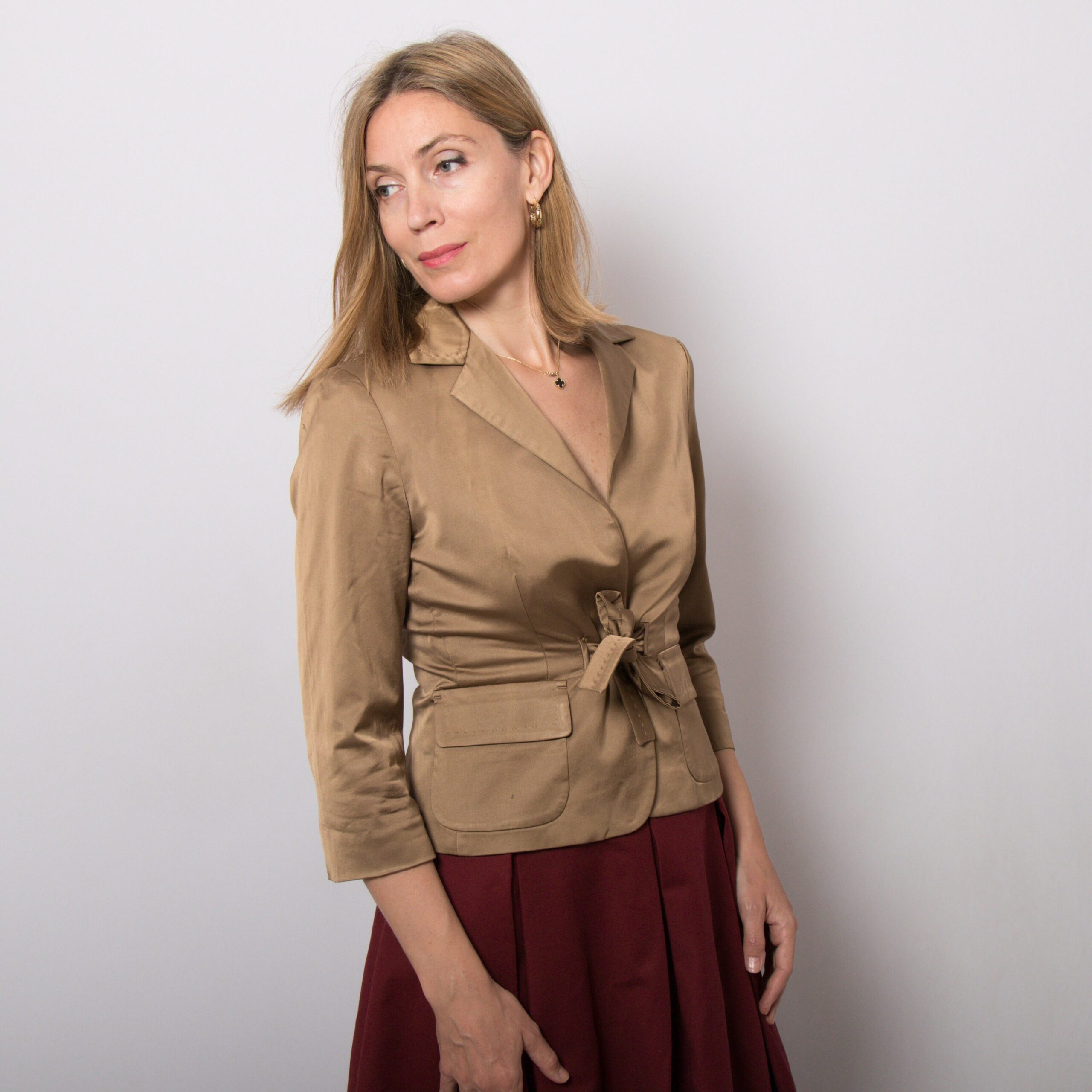 Vintage Marella Bronze Cotton blend Blazer with Tie Vintage Marella Bronze Cotton blend Blazer with Tie - Image 8