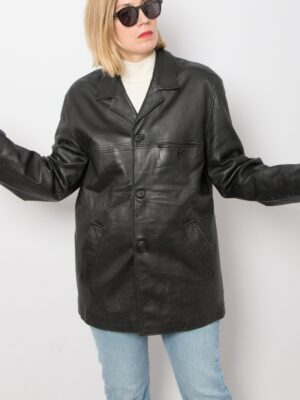 90s Mens Black Leather Jacket