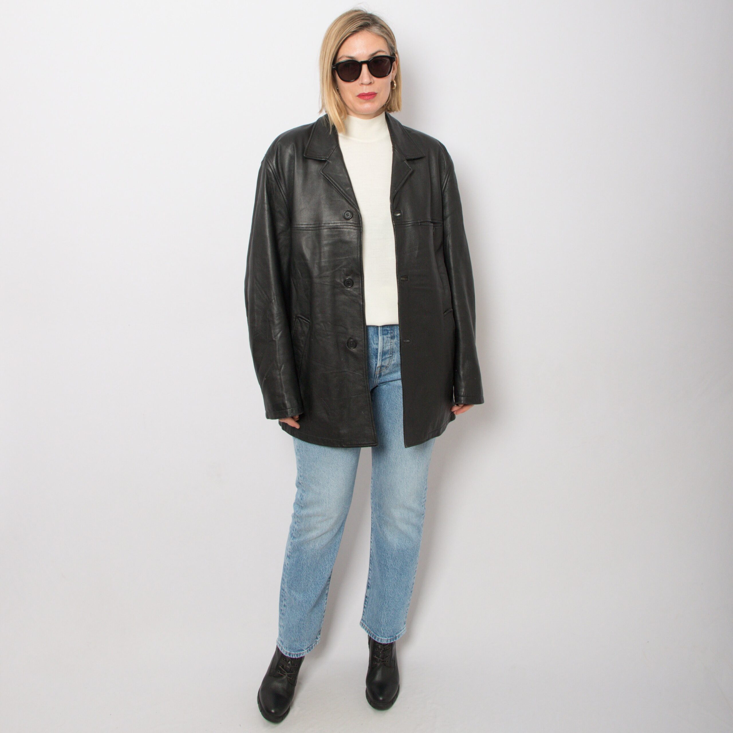 90s Mens Black Leather Jacket 90s Mens Black Leather Jacket - Image 2