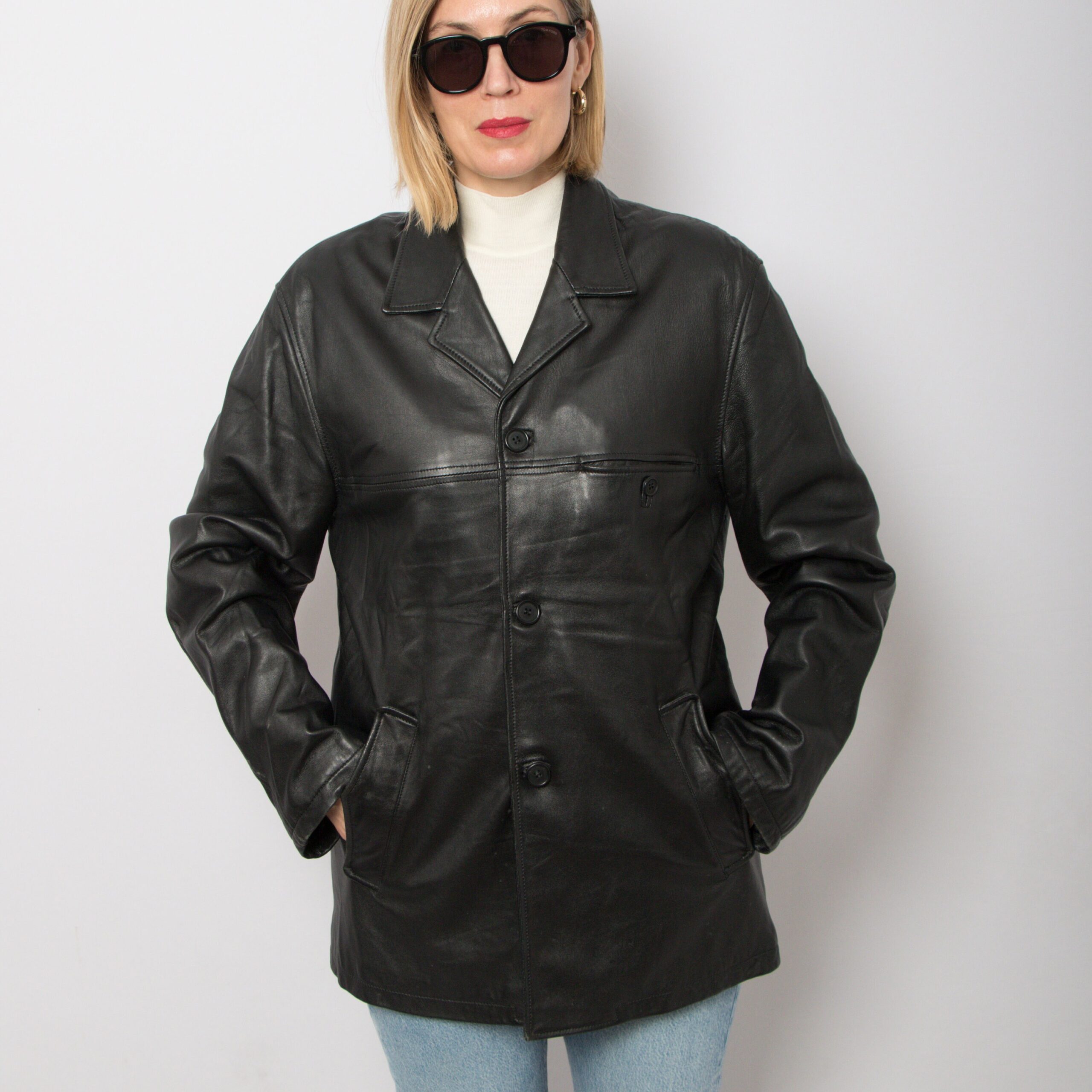90s Mens Black Leather Jacket 90s Mens Black Leather Jacket - Image 4