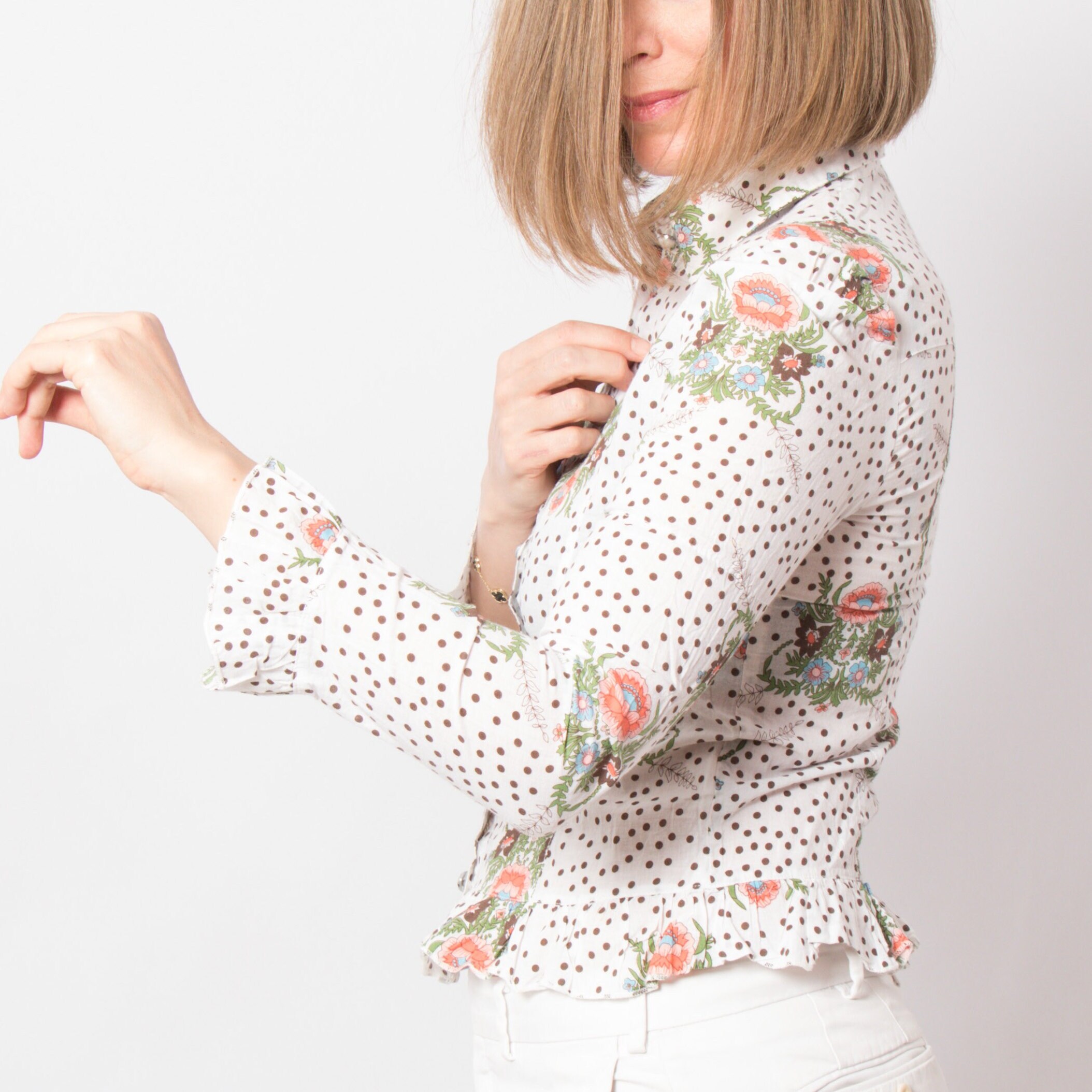 Vintage Romantic Floral Polka Blouse Vintage Romantic Floral Polka Blouse - Image 2