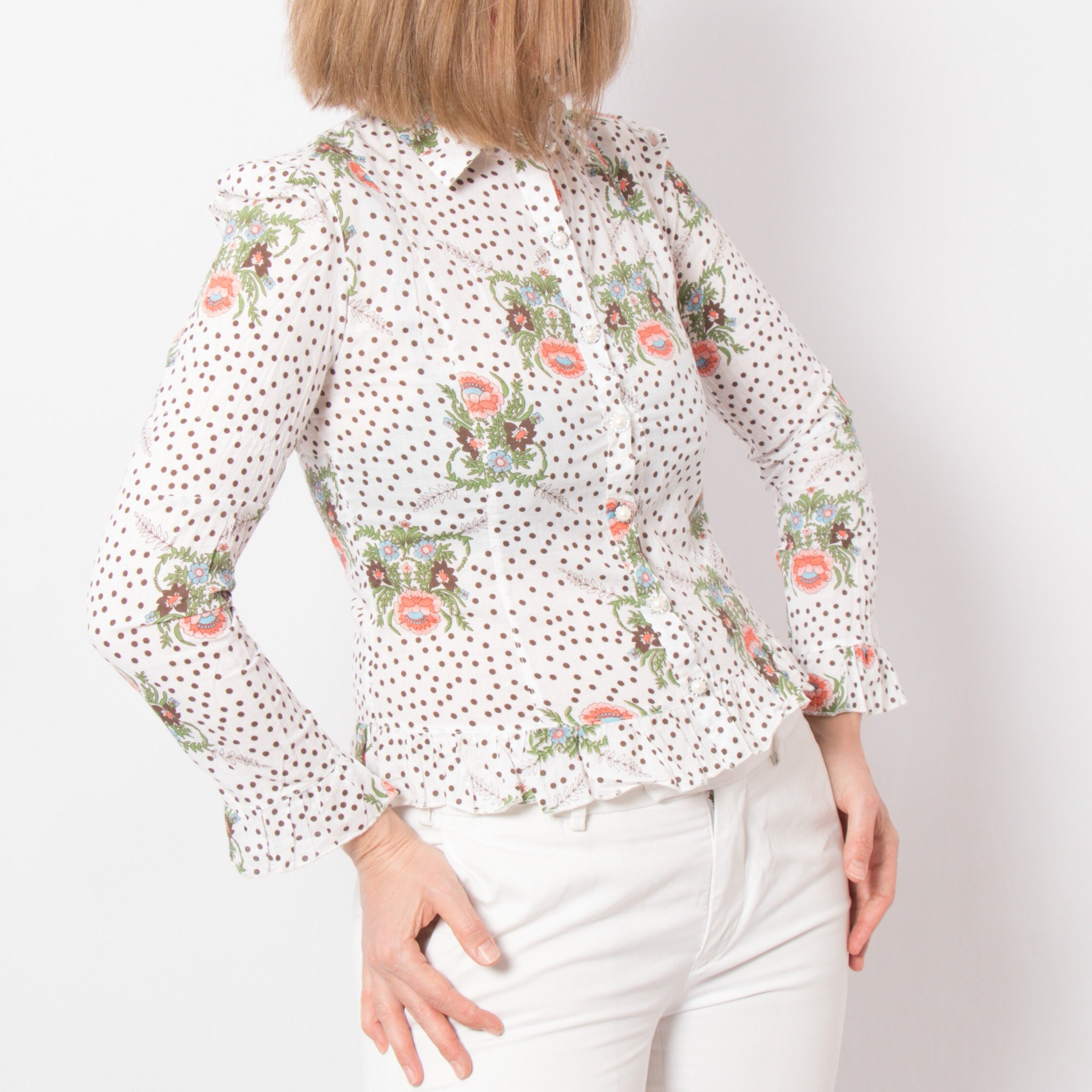 Vintage Romantic Floral Polka Blouse Vintage Romantic Floral Polka Blouse - Image 4