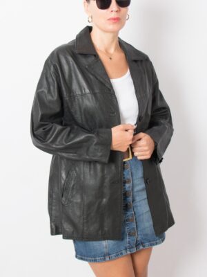 90s Black Leather Blazer Jacket