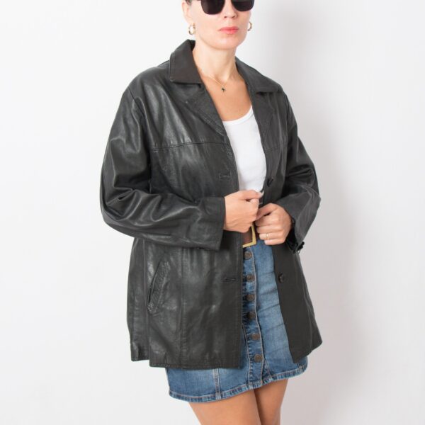90s Black Leather Blazer Jacket