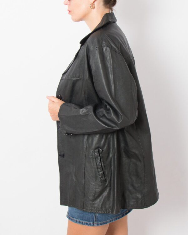 90s Black Leather Blazer Jacket - Image 4
