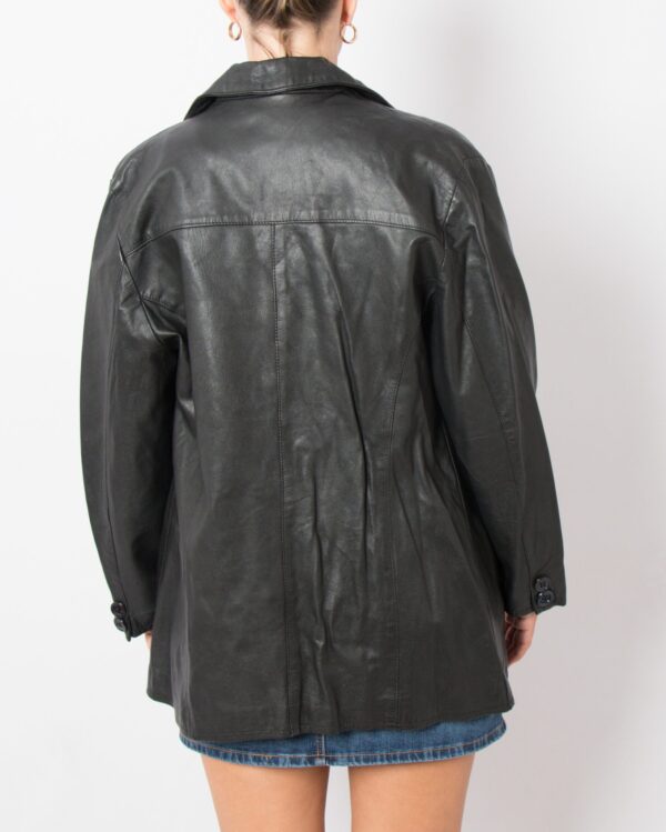 90s Black Leather Blazer Jacket - Image 5