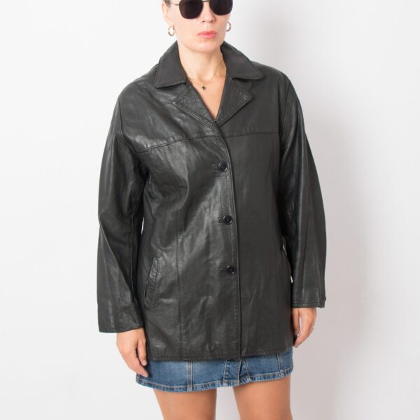 90s Black Leather Blazer Jacket - Image 6