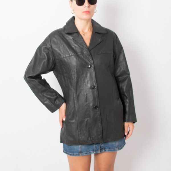 90s Black Leather Blazer Jacket - Image 7