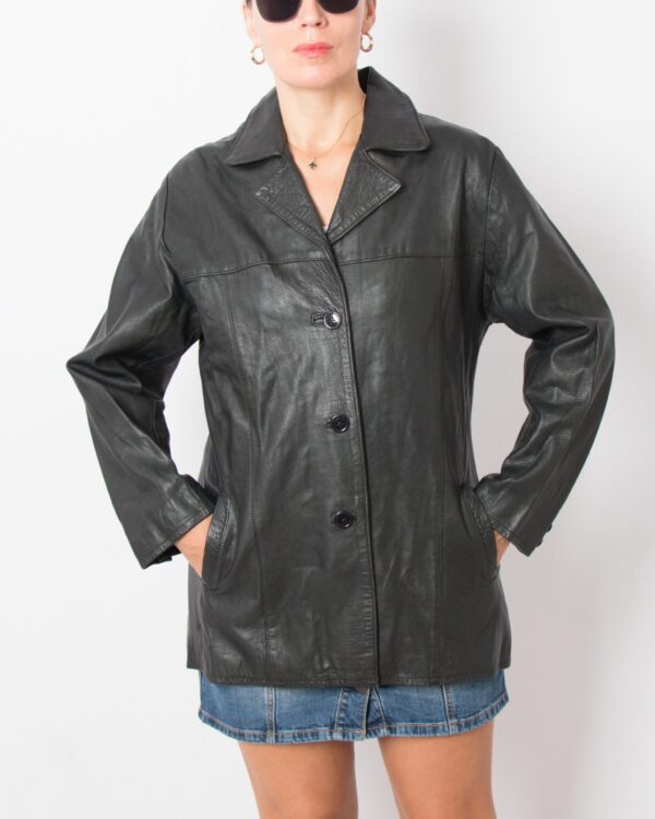 90s Black Leather Blazer Jacket - Image 8