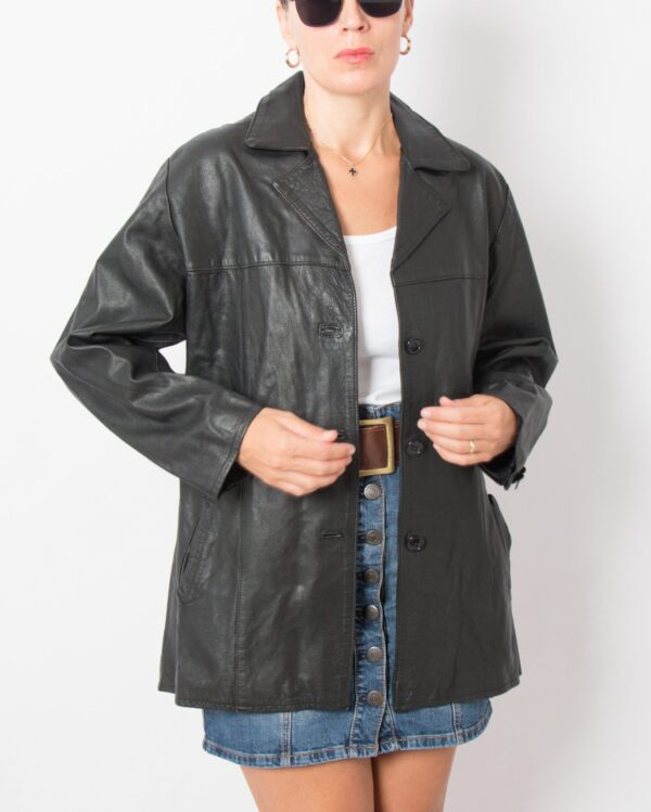 90s Black Leather Blazer Jacket - Image 9