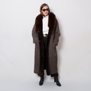 90s Luxe David Cenci Oversized Shearling Coat with Fox Fur Collar