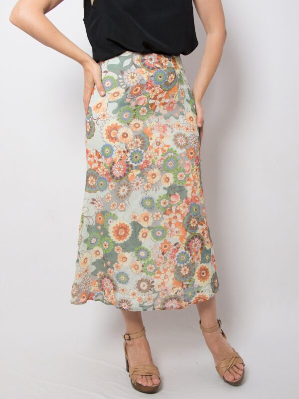Vintage Floral Midi Silk Skirt - Image 2