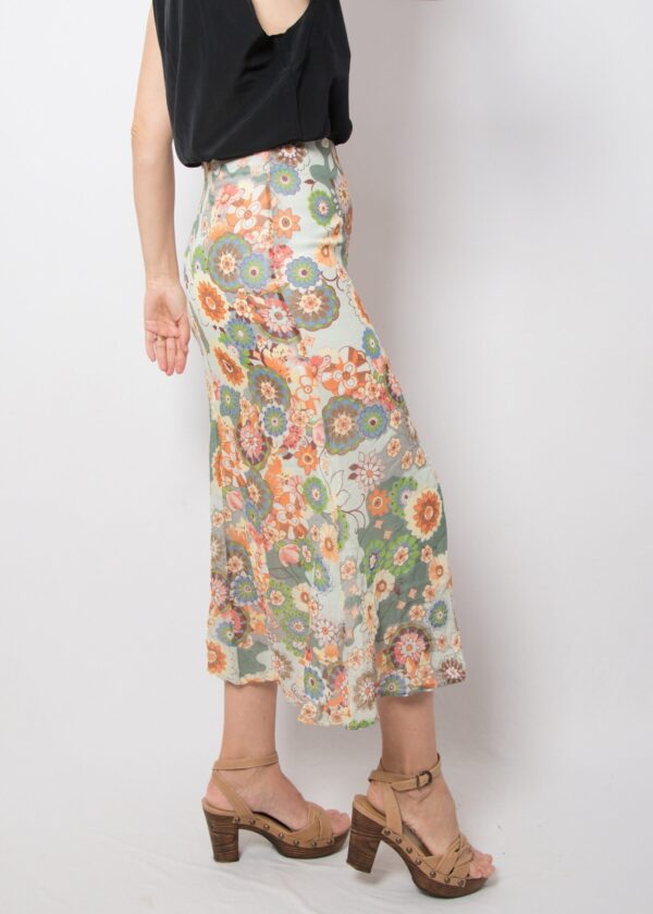 Vintage Floral Midi Silk Skirt - Image 3