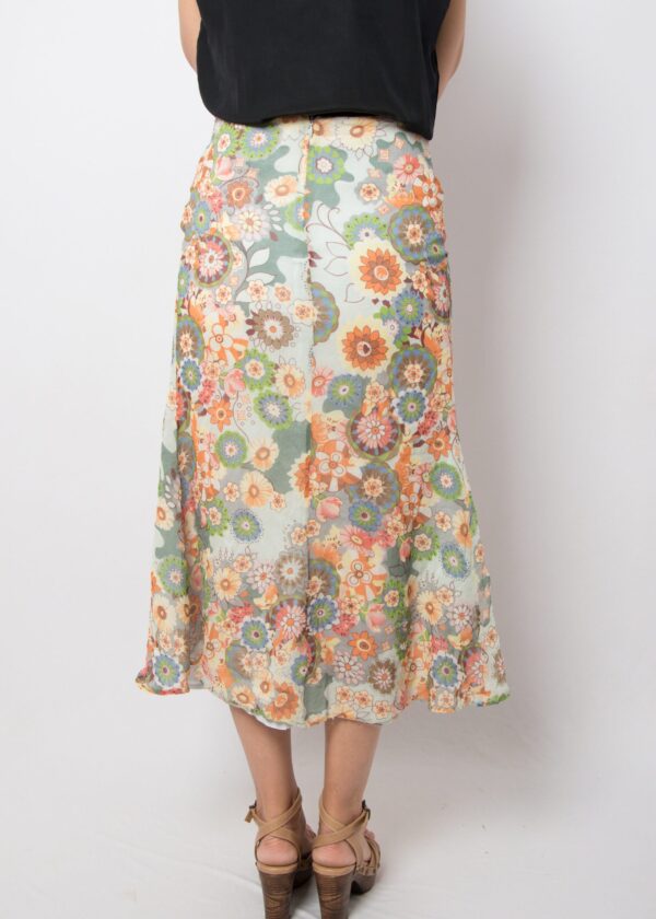 Vintage Floral Midi Silk Skirt - Image 4