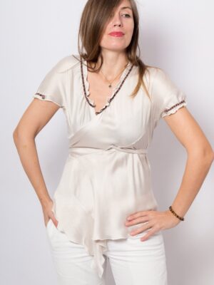 Vintage Satin Wrap Blouse
