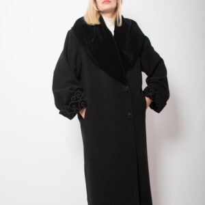 Vintage Dramatic Long Black Wool Coat